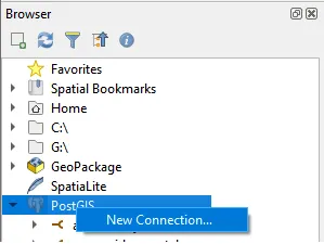 A screenshot of the QGIS add database context menu